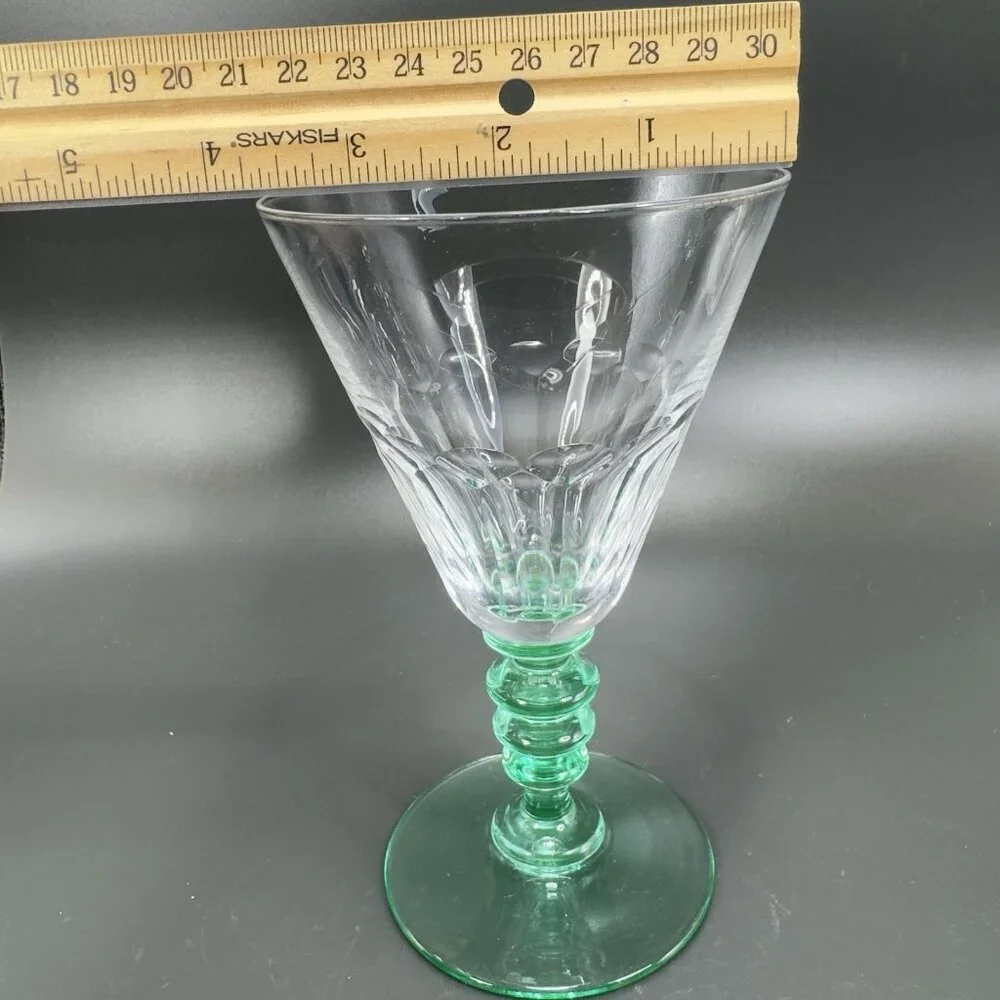 Seneca Theodule Clear Top Green Uranium Stem Optic Cut Top Goblet Cup Single VTG